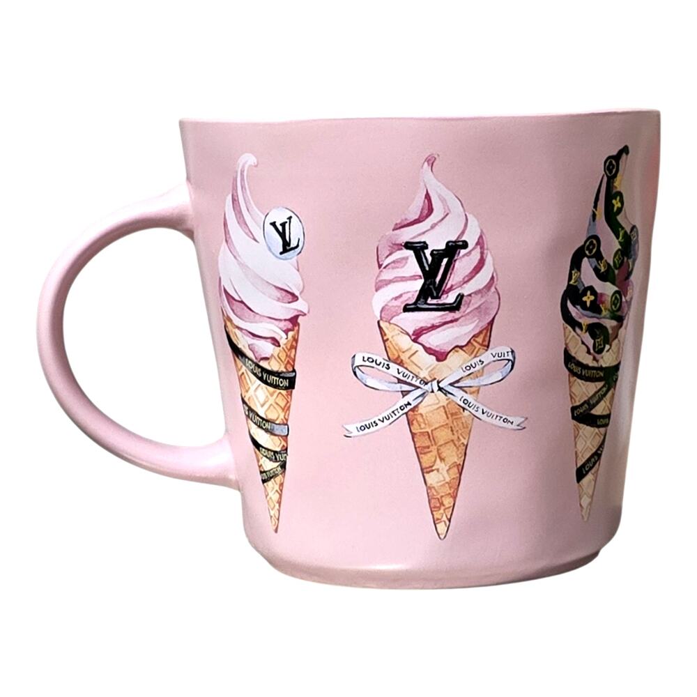 Fig & Fern Pink Ice Cream Fashion Logo Graphic 16 OZ Ceramic Coffee Mug Glam New